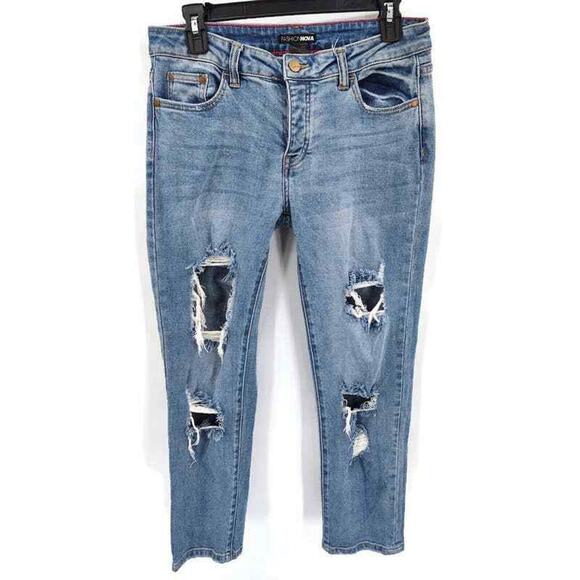 Fashion Nova light wash distressed distroyed slim fit jeans in size 9 - Picture 1 of 3